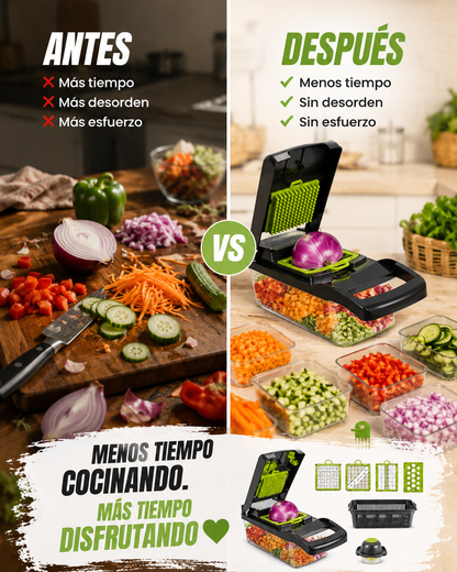 Picadora Multifuncional- 16 Piezas De Acero Inoxidable- Corta, Pica y Ralla en Segundos