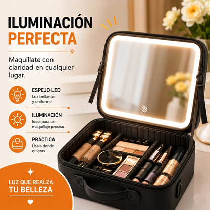 Cosmetiquera Portátil con Espejo LED