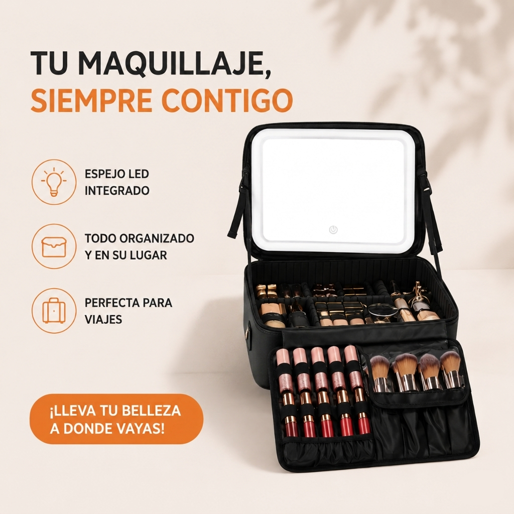Cosmetiquera Portátil con Espejo LED